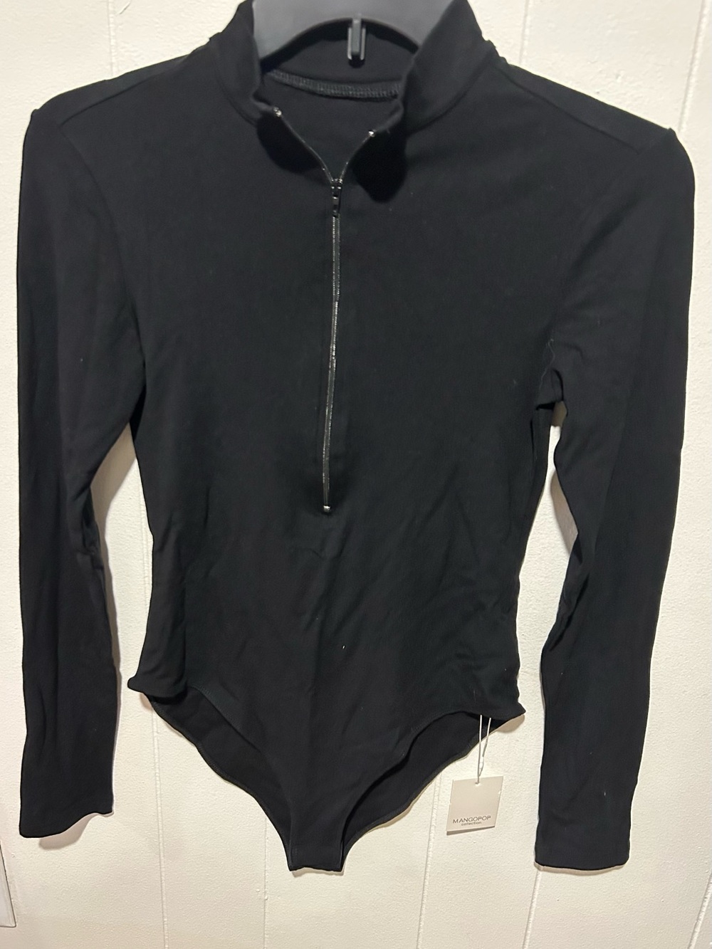 Mangopop Black Long-Sleeve Zip Bodysuit